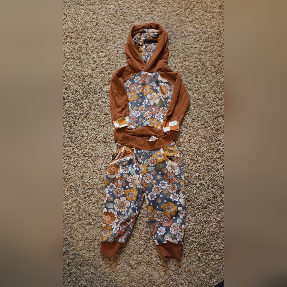 Floral Kids Bottoms with Hoodie Set Custom 9 Months